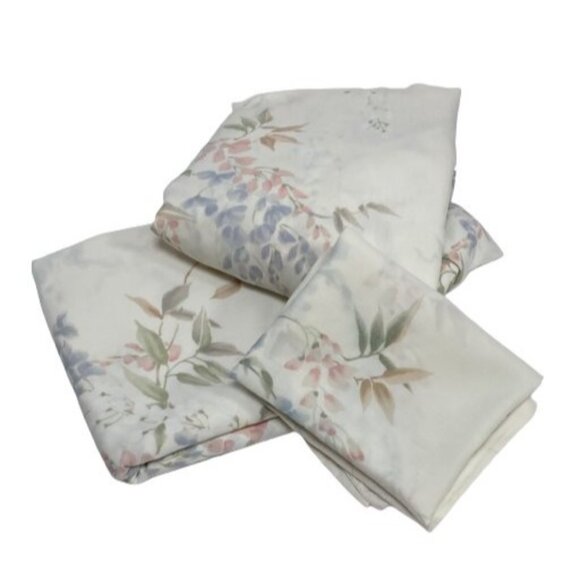 Vintage Springmaid Tranquility Floral Twin Fitted & Flat Sheet and Pillowcase - Picture 1 of 2